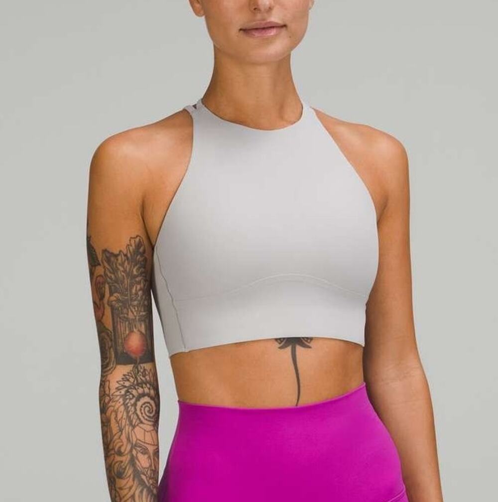 Lululemon Like a Cloud High Neck Longline Sports Bra Size 4 Gray Yoga Workout